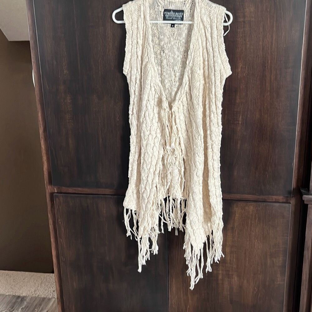 Powder River Outfitters by Panhandle Cream Fringe Sweater Vest Medium